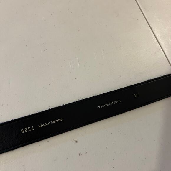 Vintage 90s USA Made Blue Black Genuine Leather Double Gold Buckle Belt Size XL - Picture 6 of 12